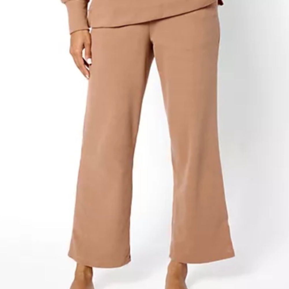 New Women’s Pant Loungewear Cuddl Duds Wide Leg Ribbed Fleece Walnut Taupe Large